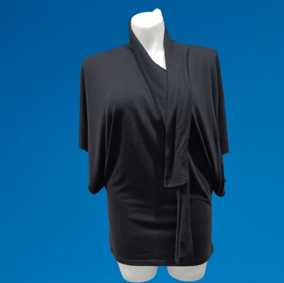 Ashley Stewart Jersey Blouse Top Oversized Kimono Sleeve Black Versatile Wear 1X - Picture 2 of 9